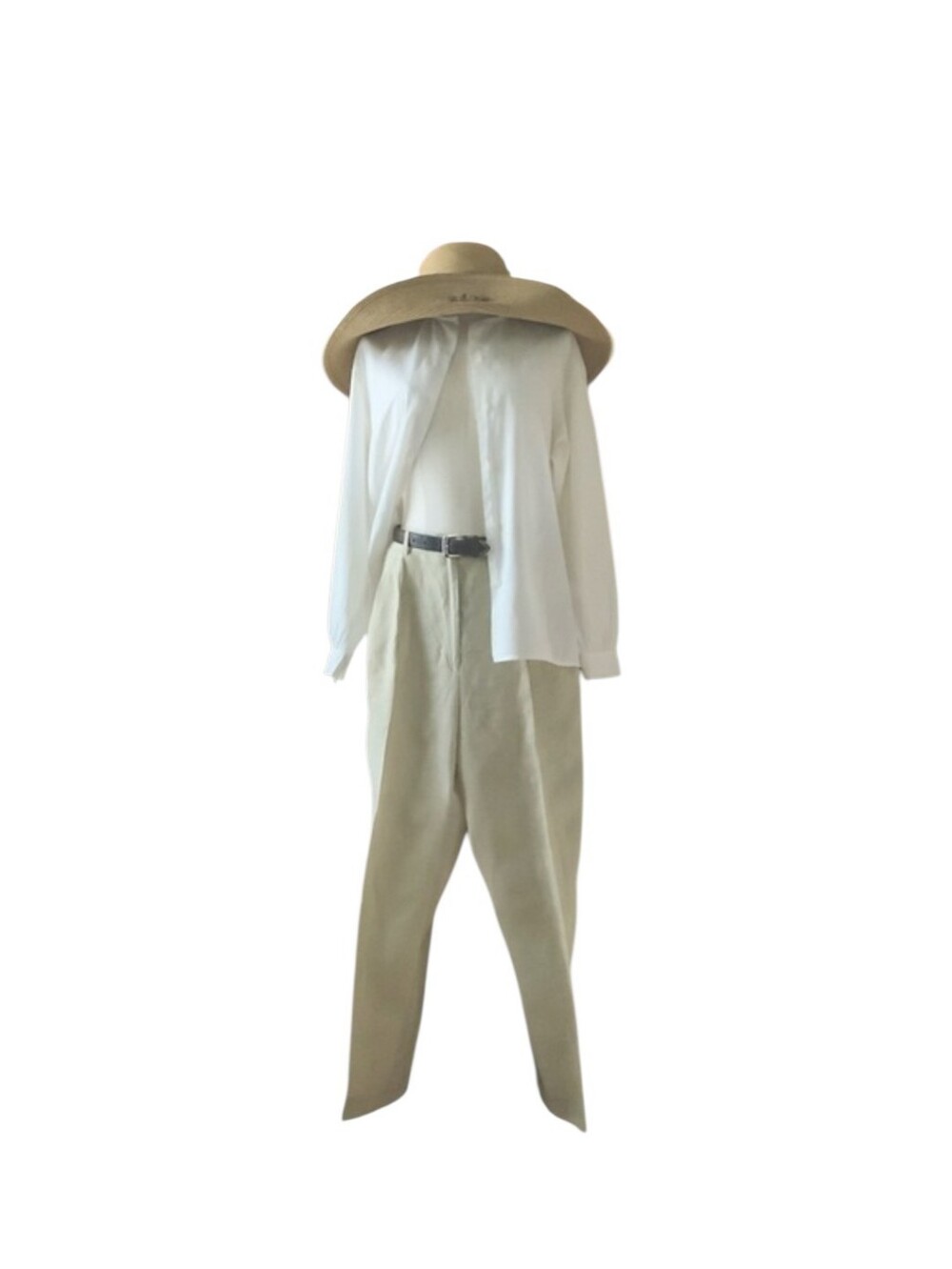 BURBERRY Sand Linen High Waist Wide Leg Pants